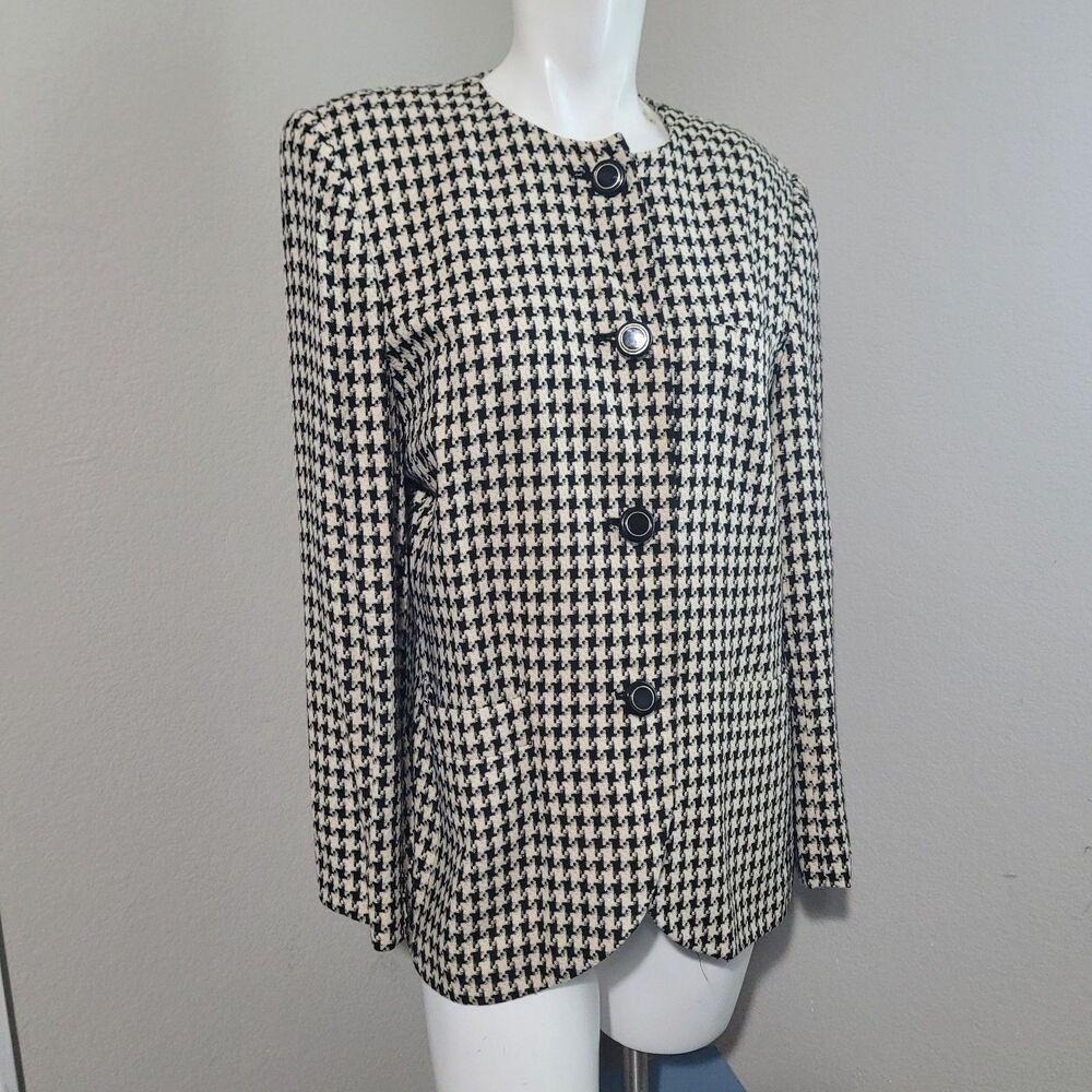 Kasper ASL size 12 blazer jacket silk houndstooth lined button shoulder pads